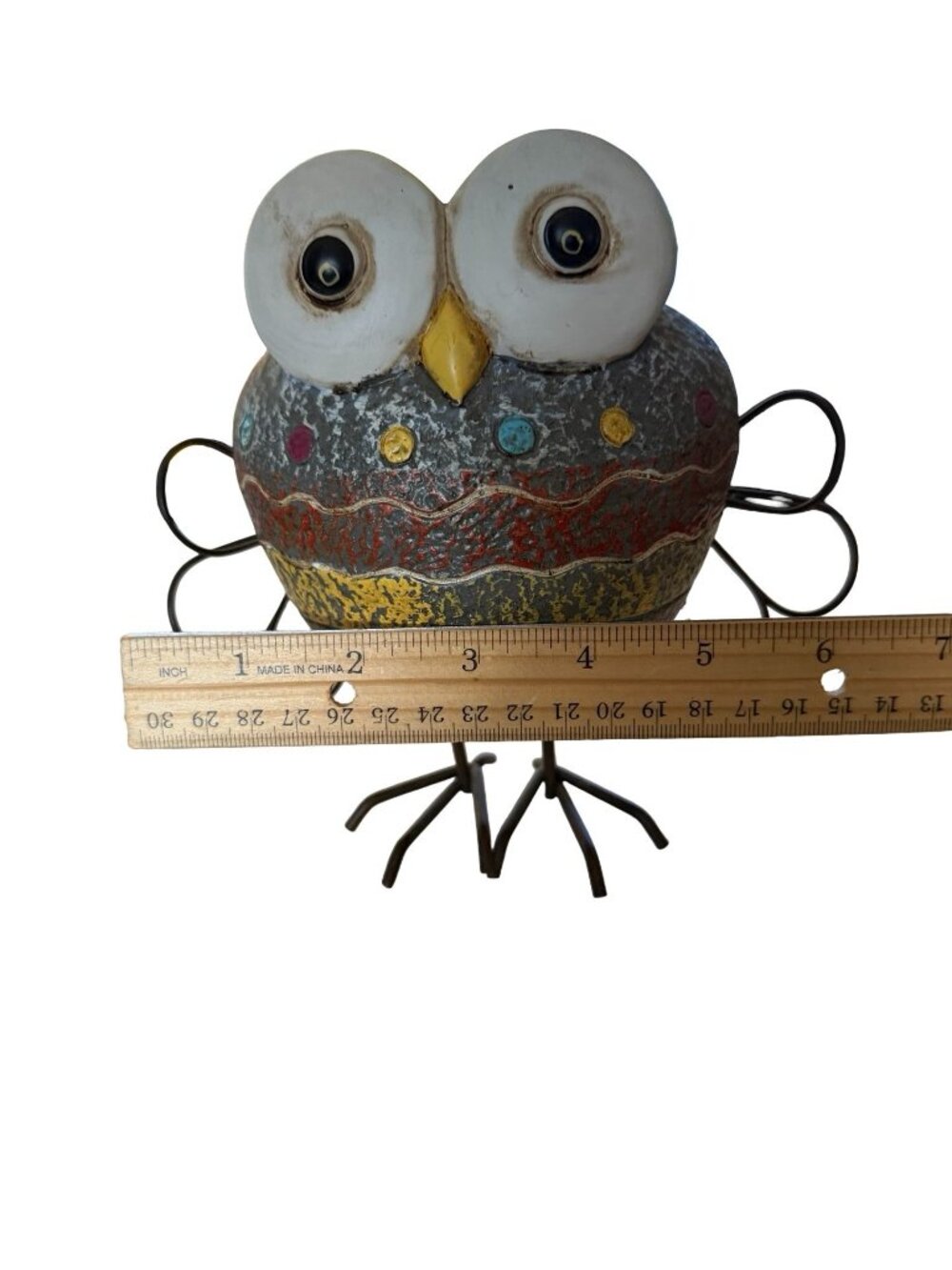Colorful Metal Owl Figurine Decorative Pattern Rustic Rock Garden Yard Decor - Picture 4 of 4